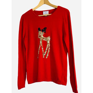Antoni & Alison Red Sequin Reindeer Cashmere Blend Sweater Large